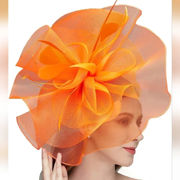 NEW! Sunset Orange Kentucky Derby Hat - Picture 2 of 3